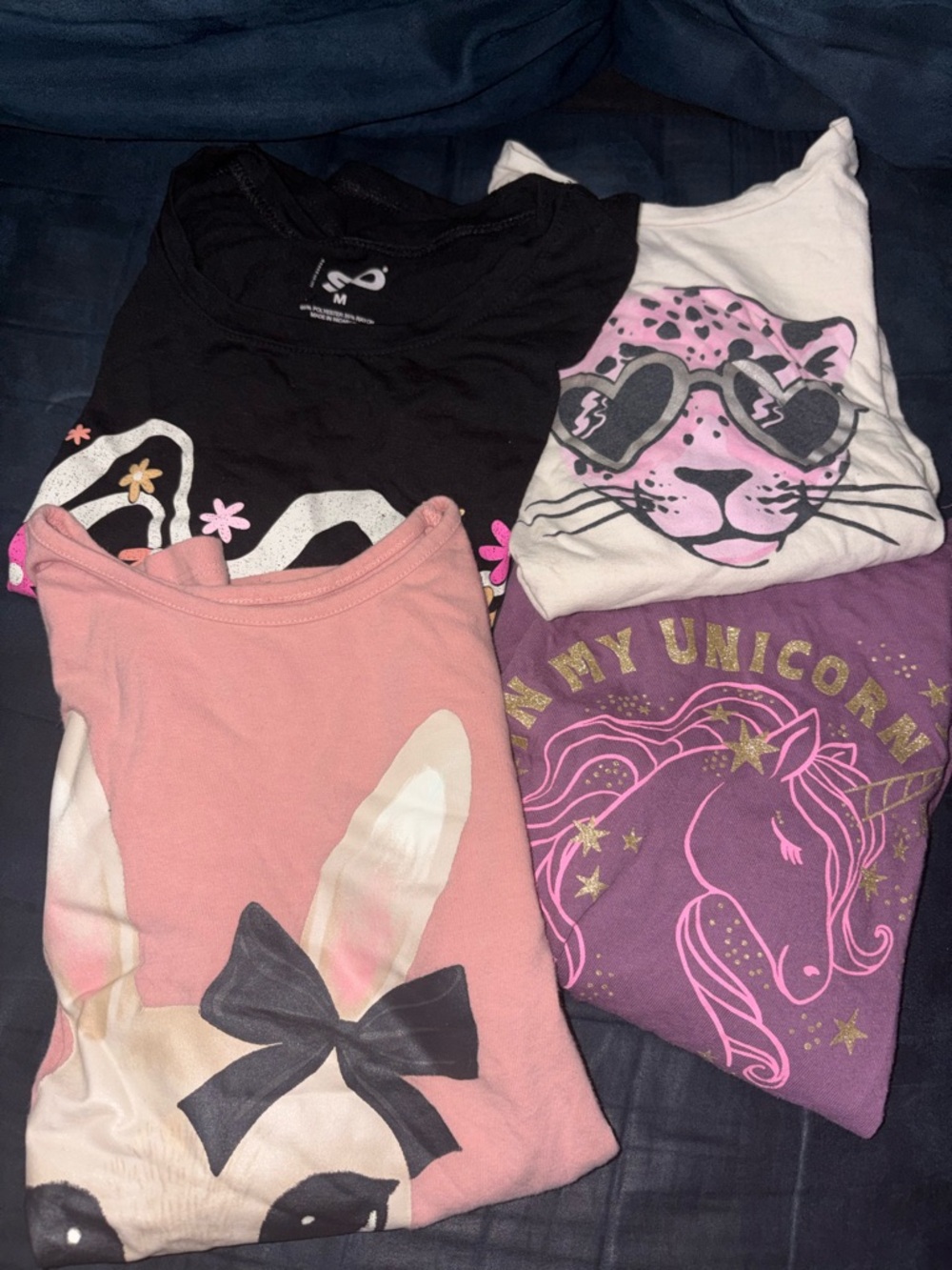 Girls Graphic Tee Bundle - Pink, Purple, Black, White